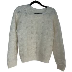 VTG 70s Cream Mohair Pointelle Puff Sleeve Sweater Cottagecore Coquette M